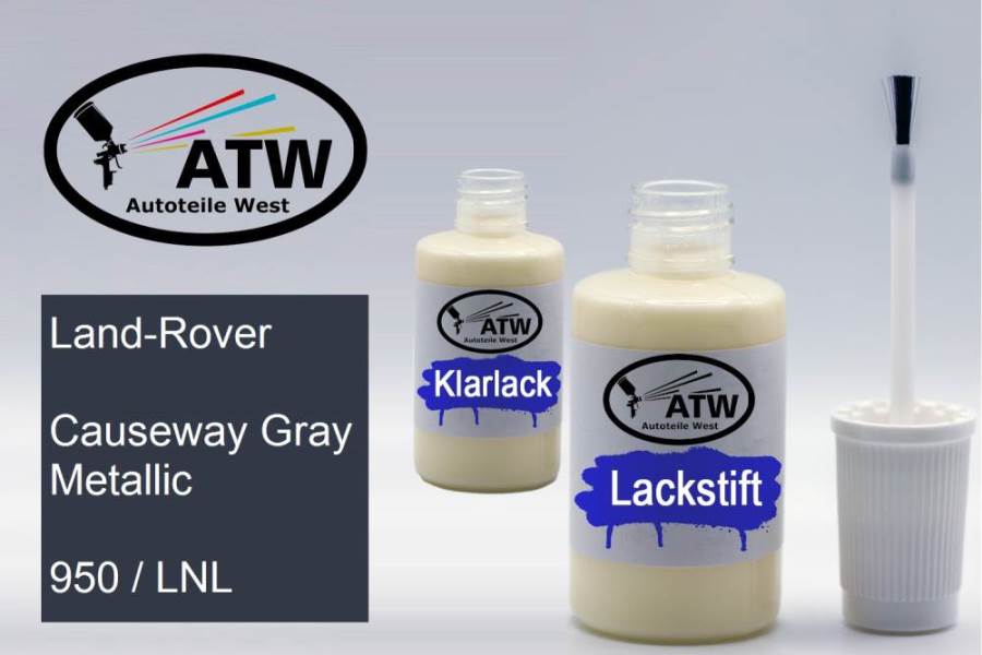 Land-Rover, Causeway Gray Metallic, 950 / LNL: 20ml Lackstift + 20ml Klarlack - Set, von ATW Autoteile West.